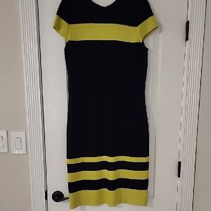 St. John Black and Yellow Midi Dress Knit Luxury Old Money